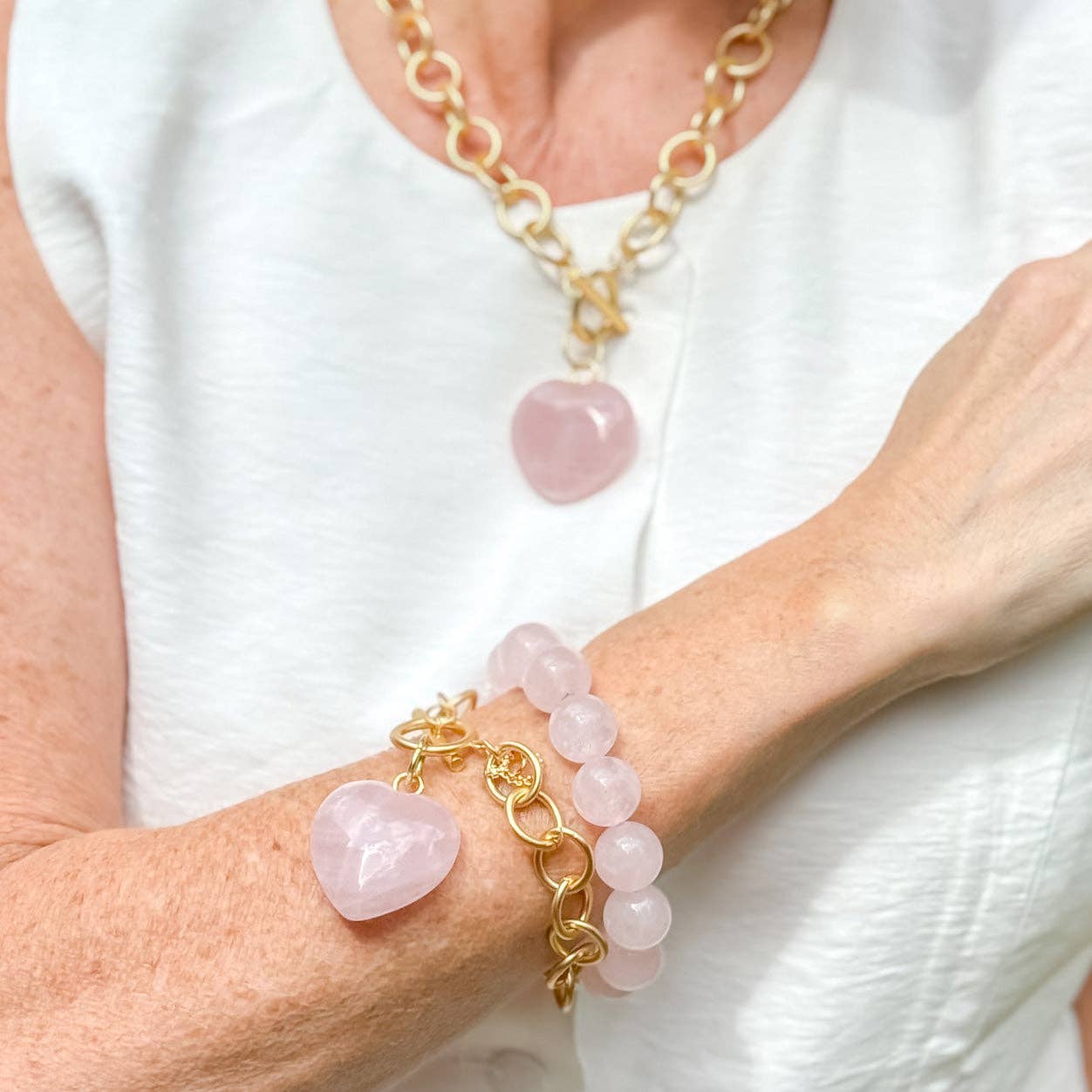 Heart & Soul Rose Quartz Heart with Circle Loop Bracelet