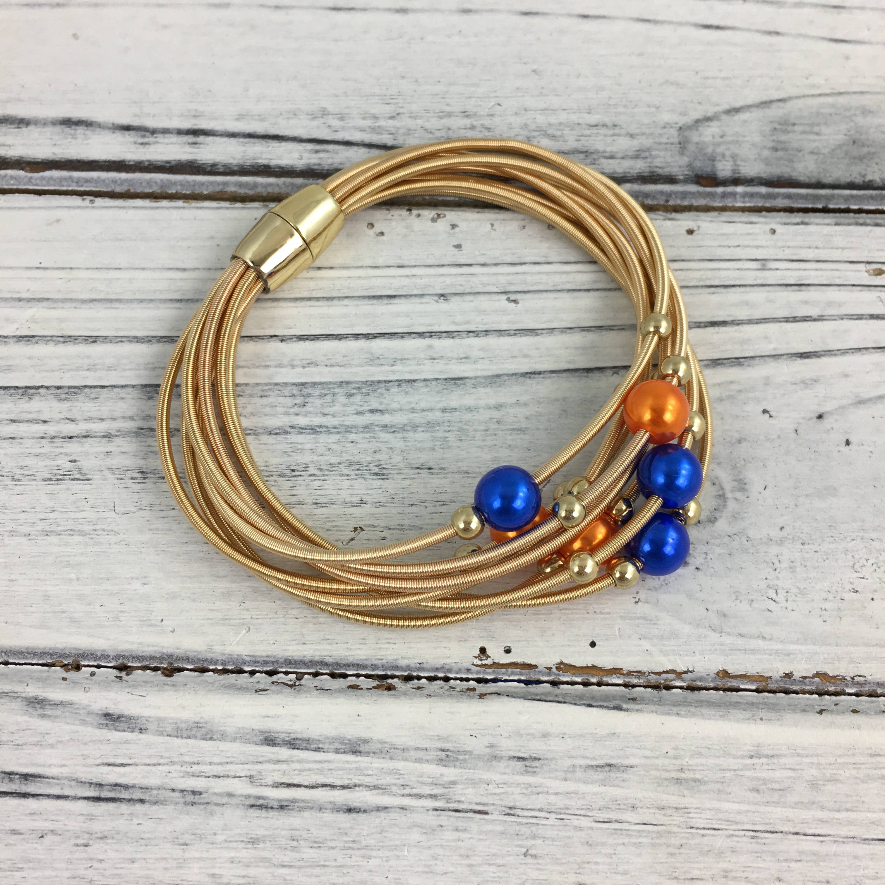 Orange and blue pearl guitar string bracelet