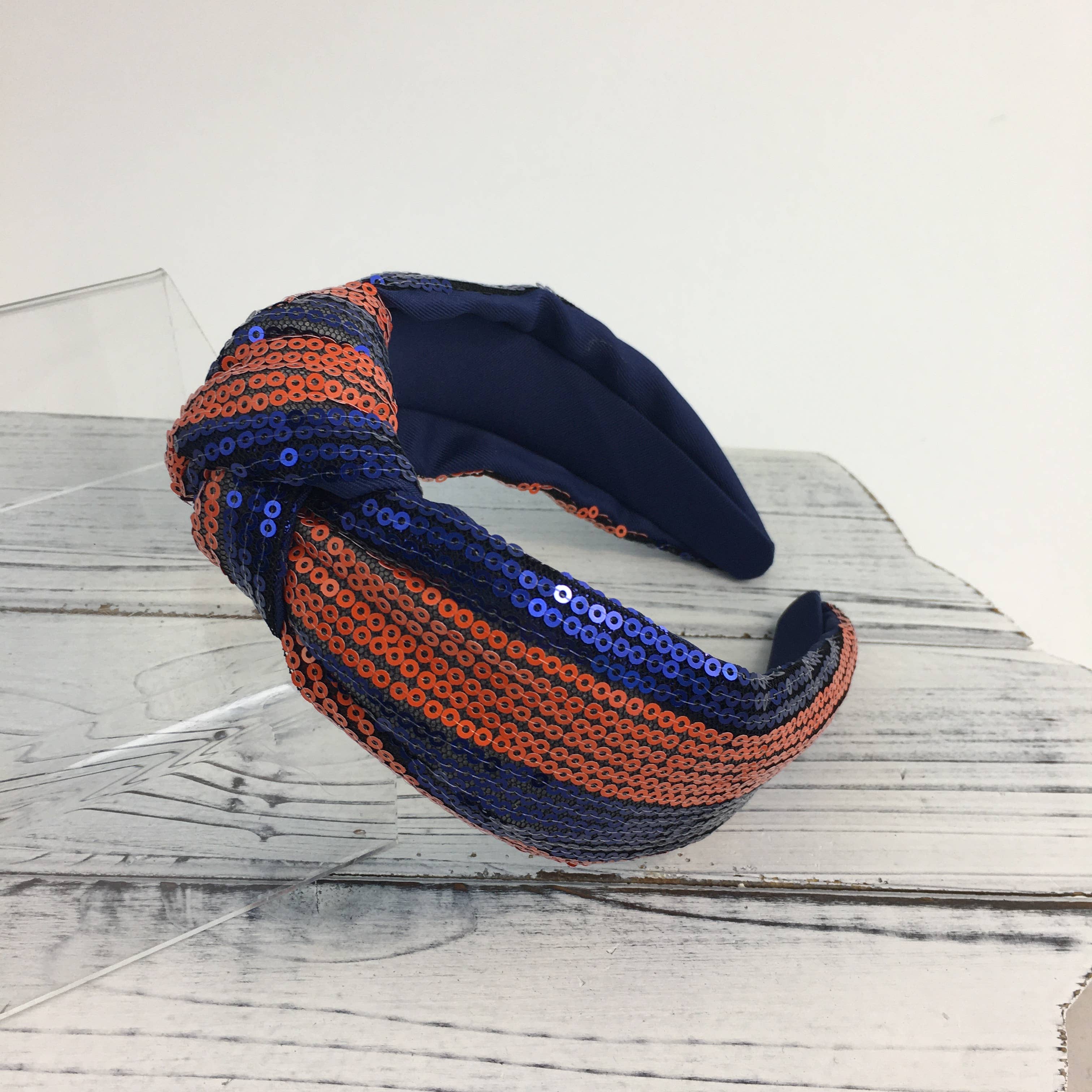 Orange and navy sequin headband
