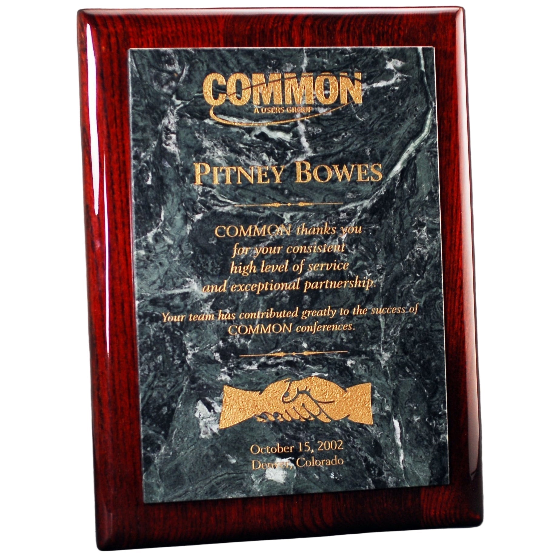 Rosewood Piano Finish Plaque With Green Marble Panel-Awards & Engraving