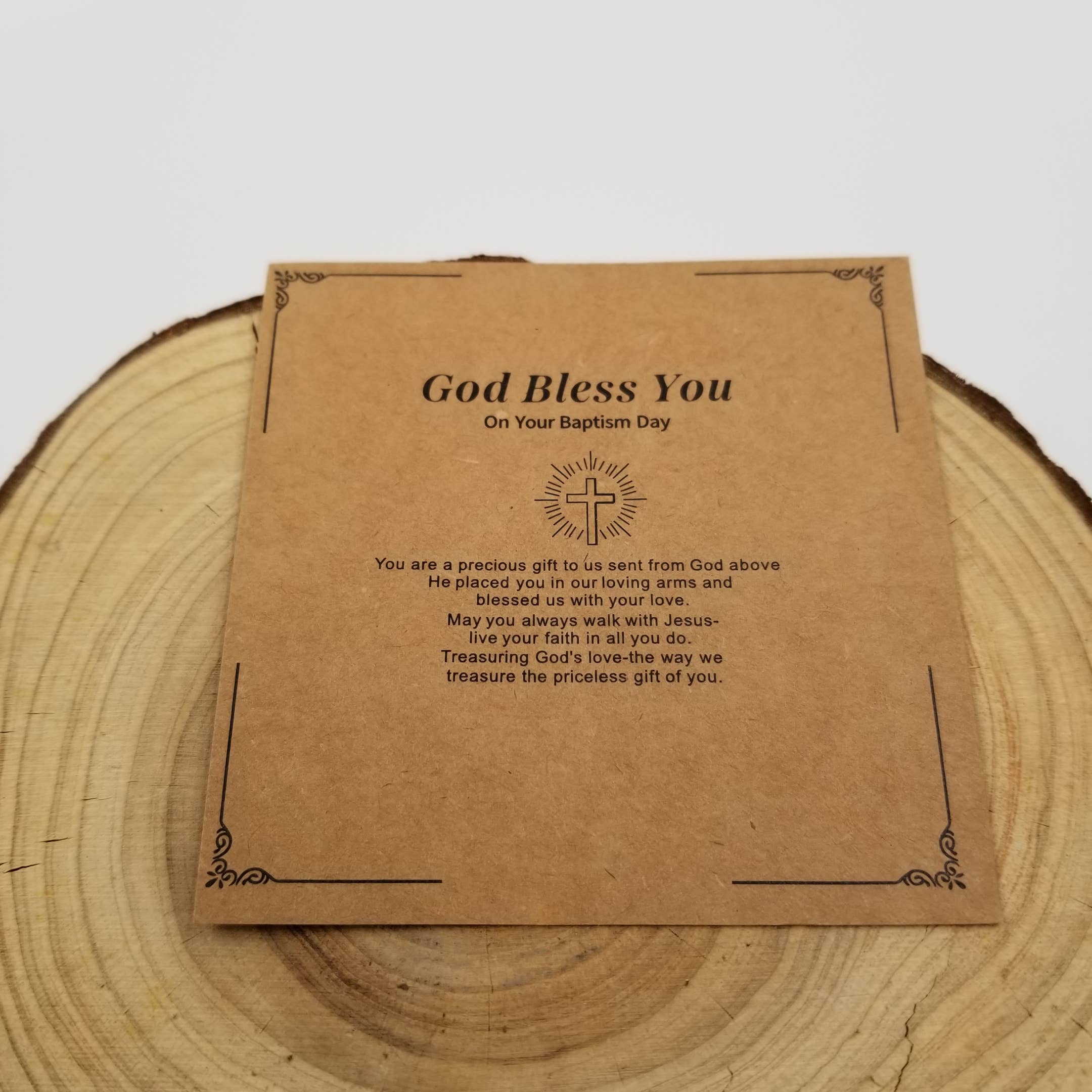 Natural Stone Cross Jesus Bracelet With Blessing Card