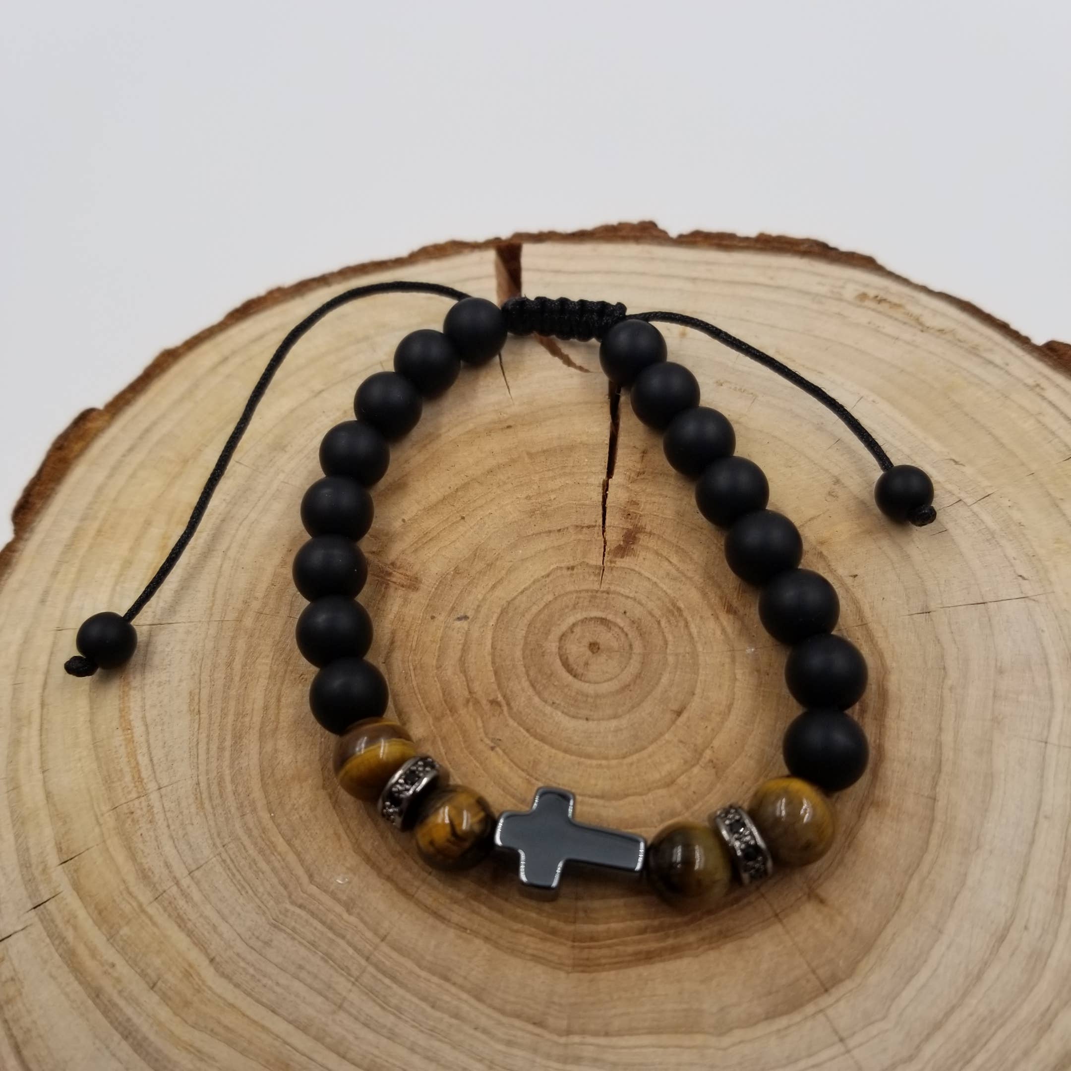 Natural Frosted Stone Bead Cross Bracelet Father's Day