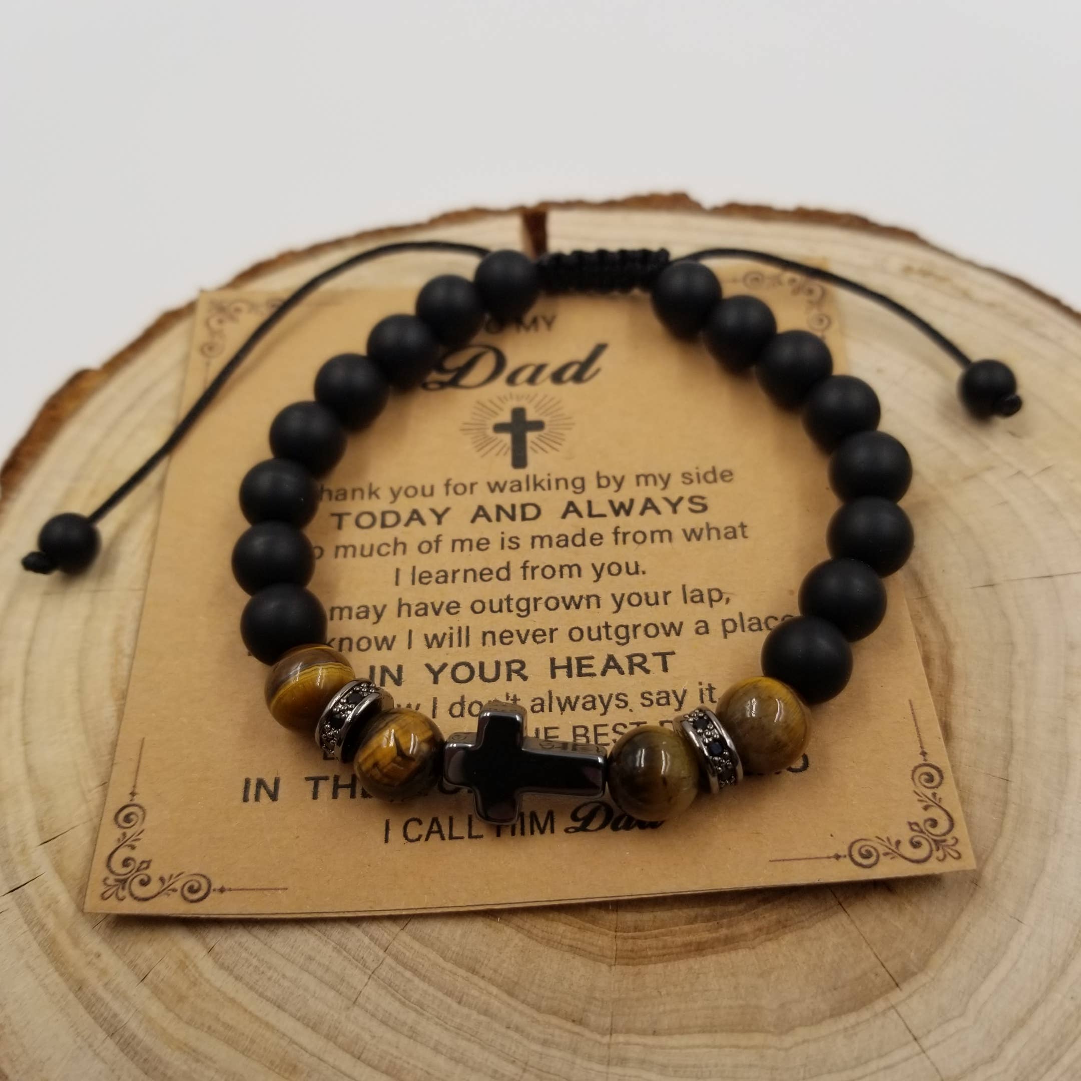 Natural Frosted Stone Bead Cross Bracelet Father's Day