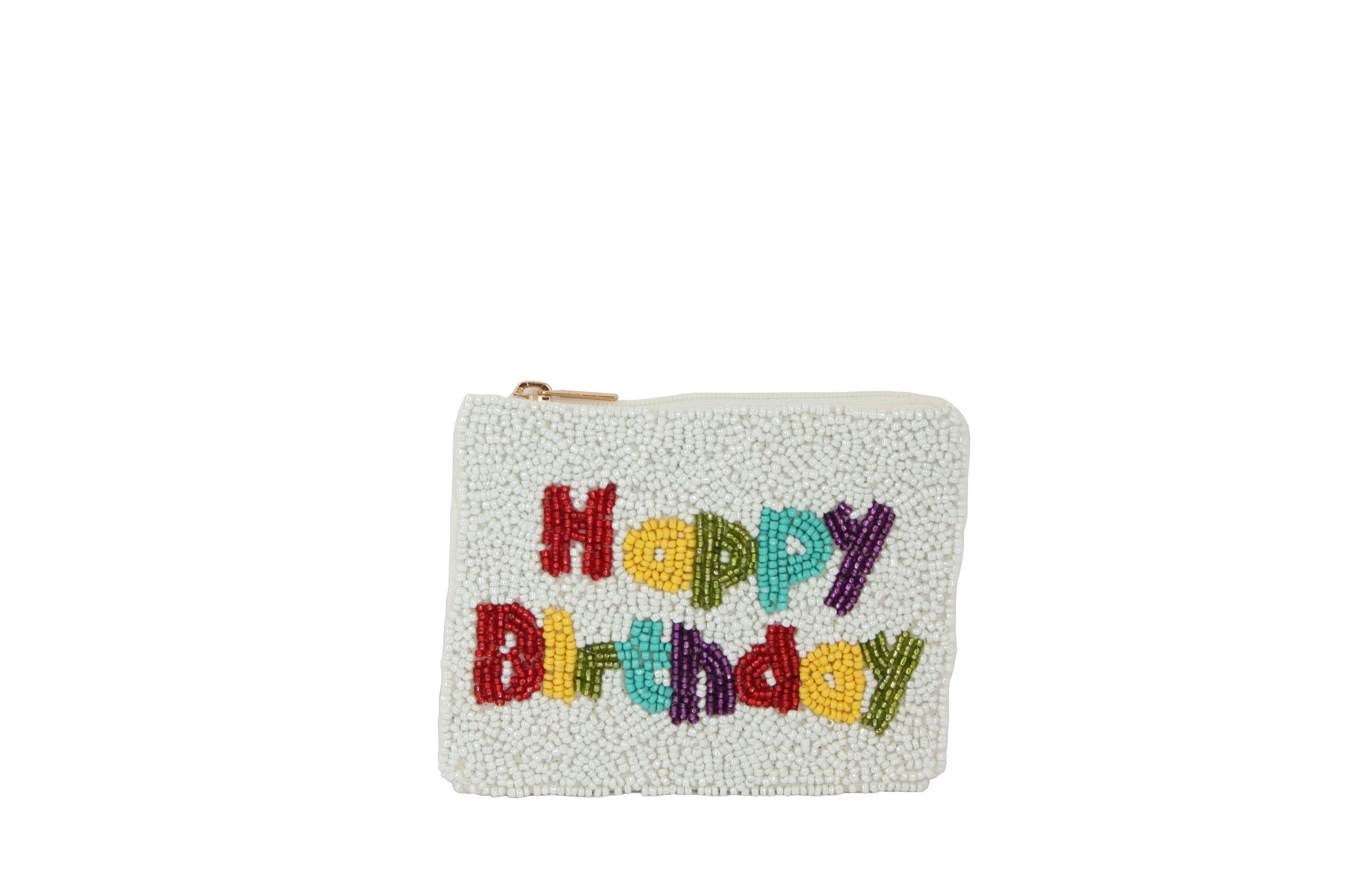 Ladies White Beaded HAPPY BIRTHDAY Coin Purse