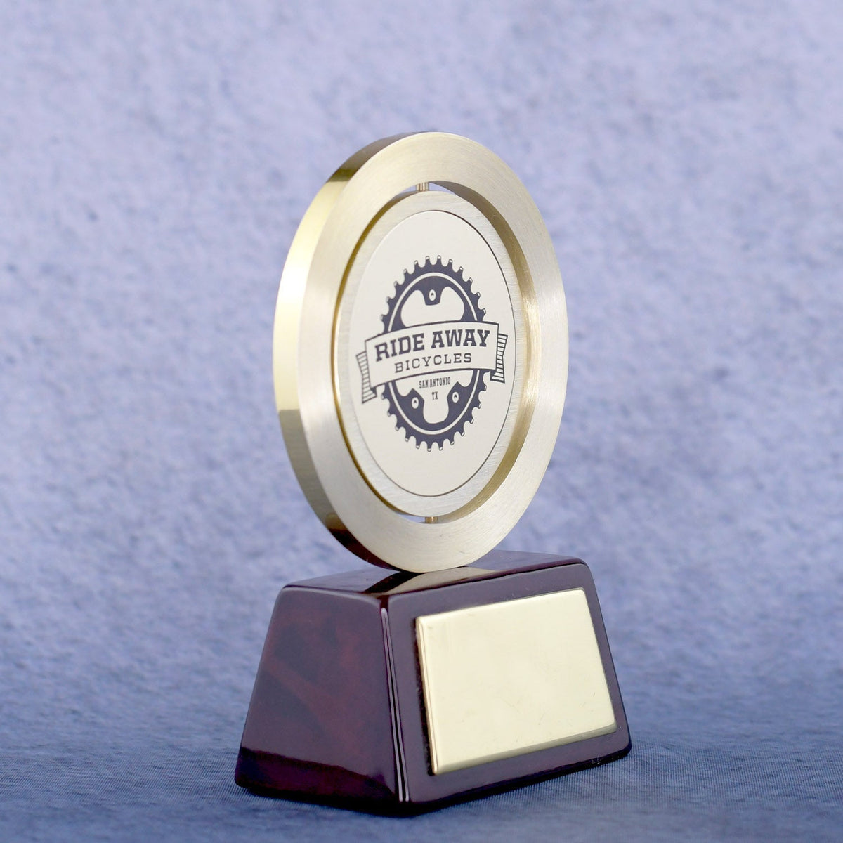 Gold Spinning Medal On Rosewood Base-Awards & Engraving