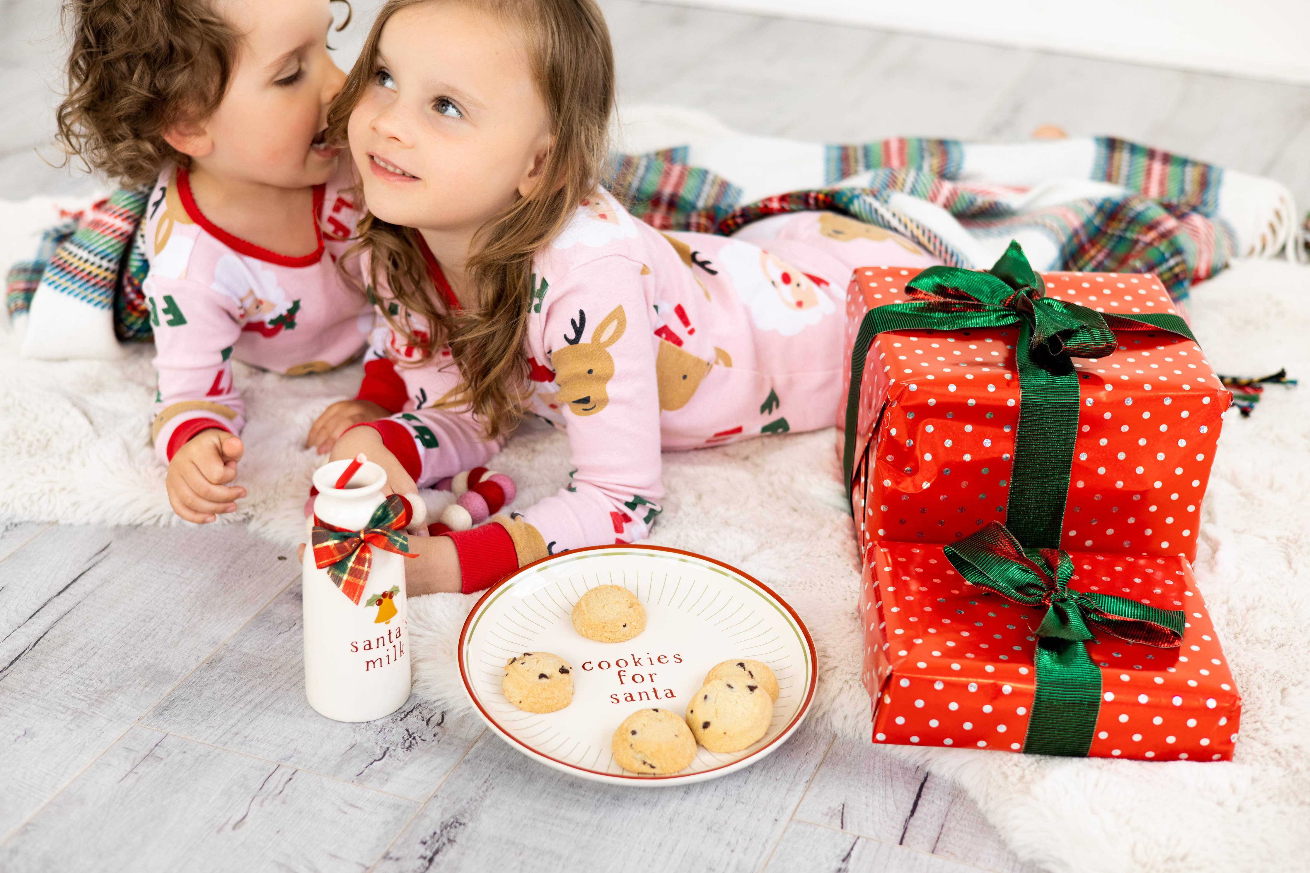 Santa Christmas Cookie Plate & Milk Jug Holiday Set