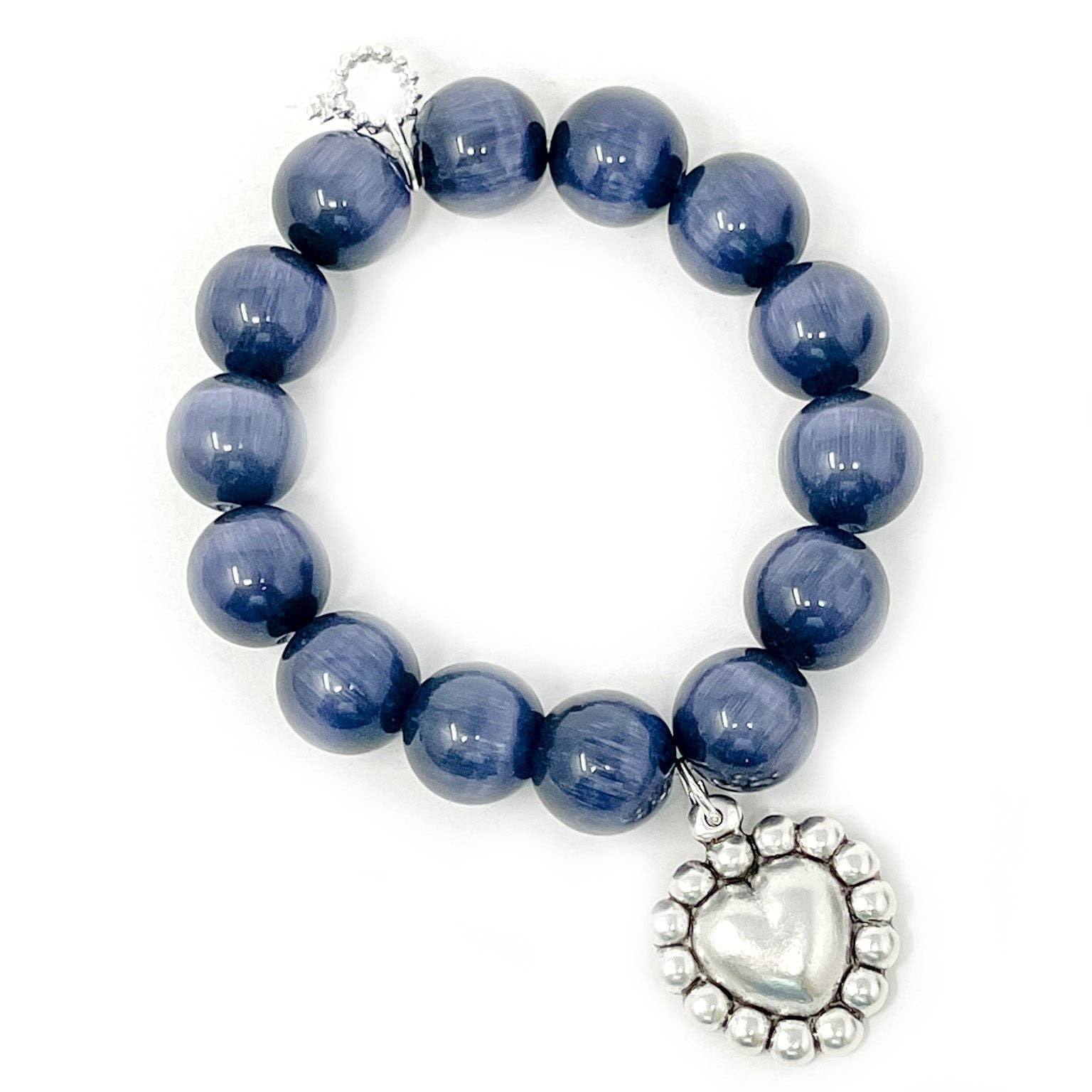 Denim Calcite with Silver Bead Surround Puffy Heart