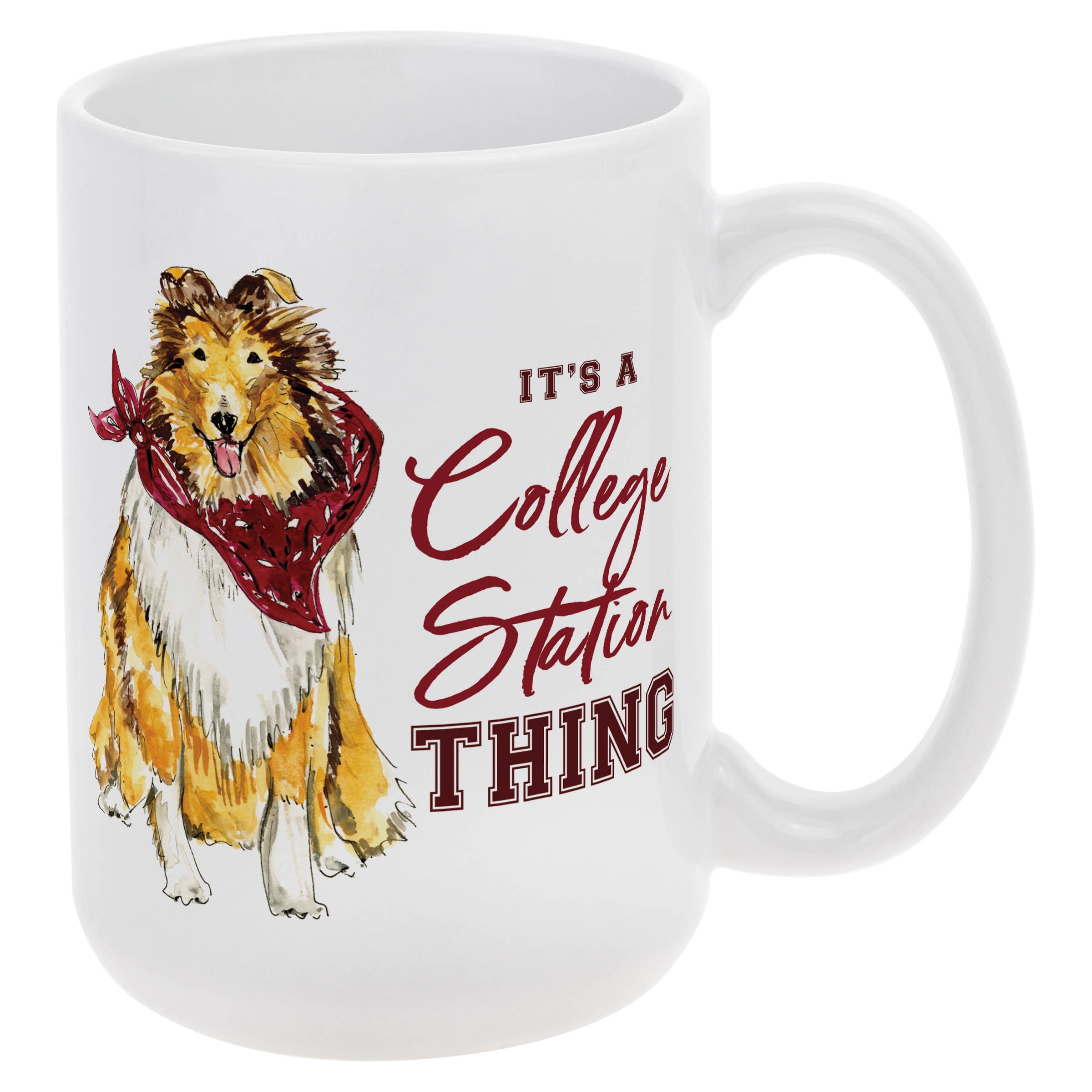 Maroon Collie Collegiate Ceramic Mug 15 oz. Rosanne Beck
