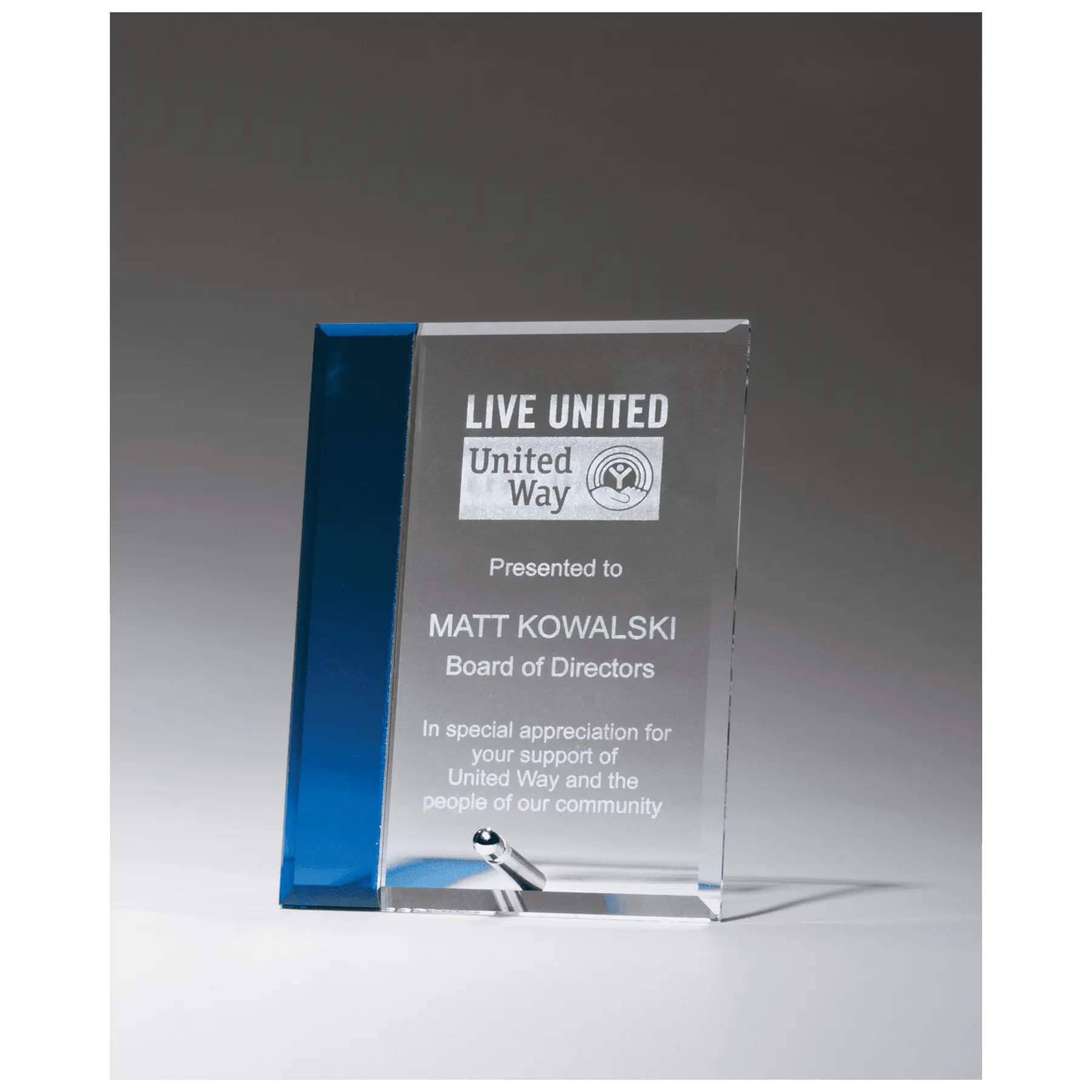 Clear Glass with Sapphire Blue Highlight and Silver Plated Easel Post