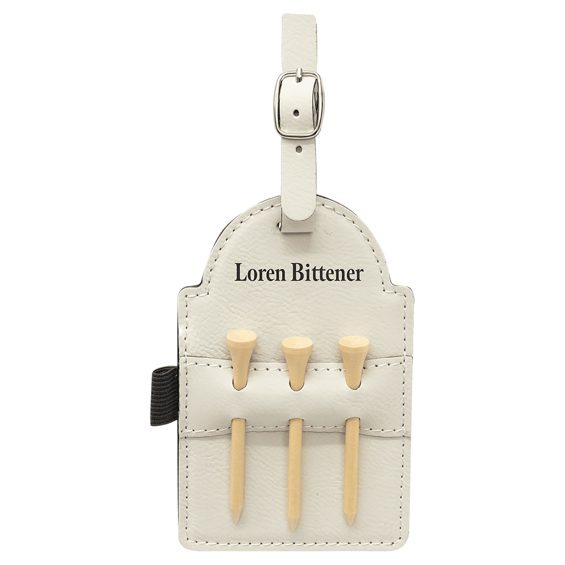 Laserable Leatherette Golf Bag Tag with 3 Wooden Tees (SBP)
