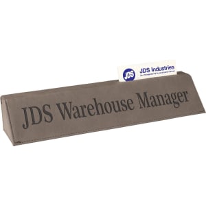 Gray leatherette desk wedge with business card holder