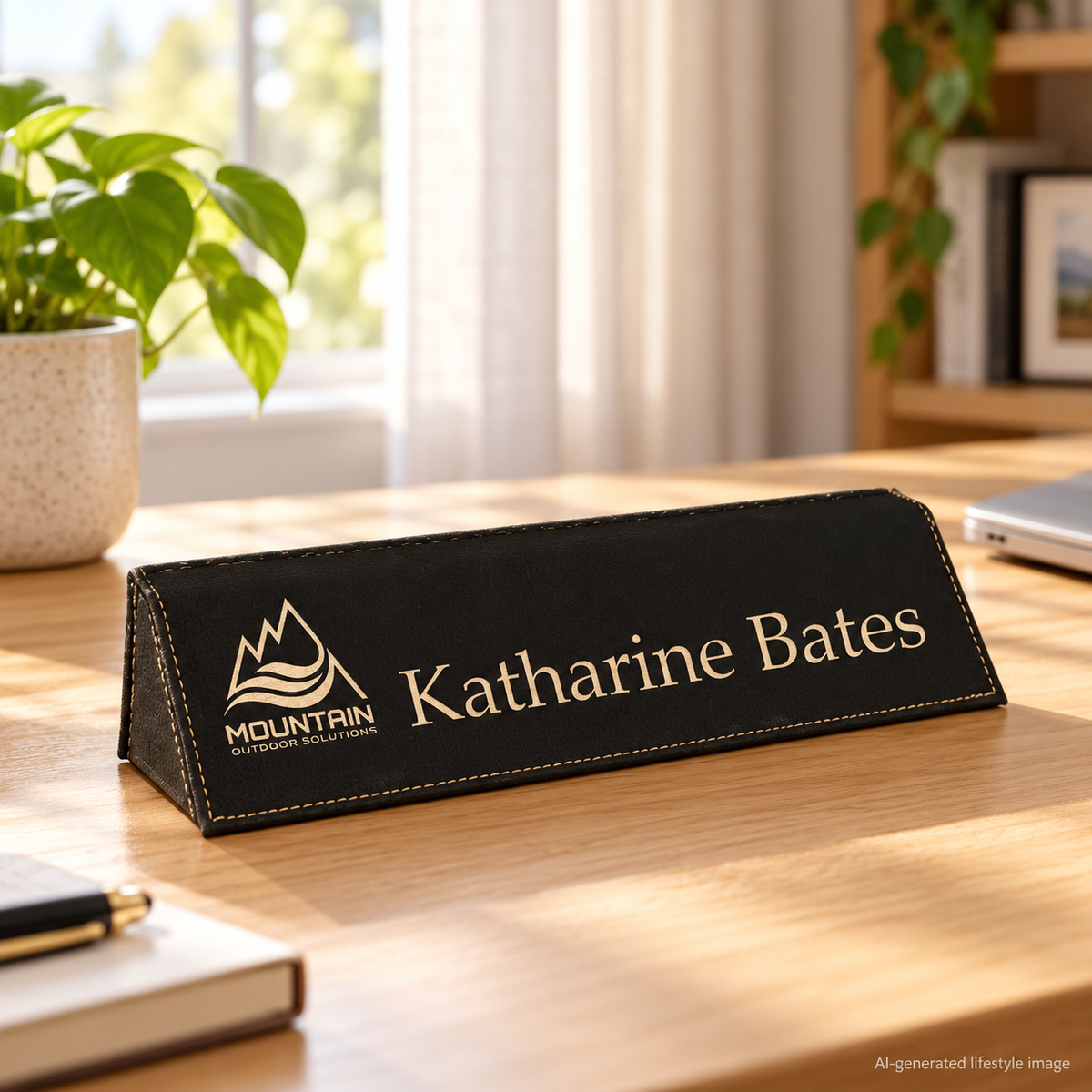 AI-generated office lifestyle image of Laserable Leatherette Desk Wedge