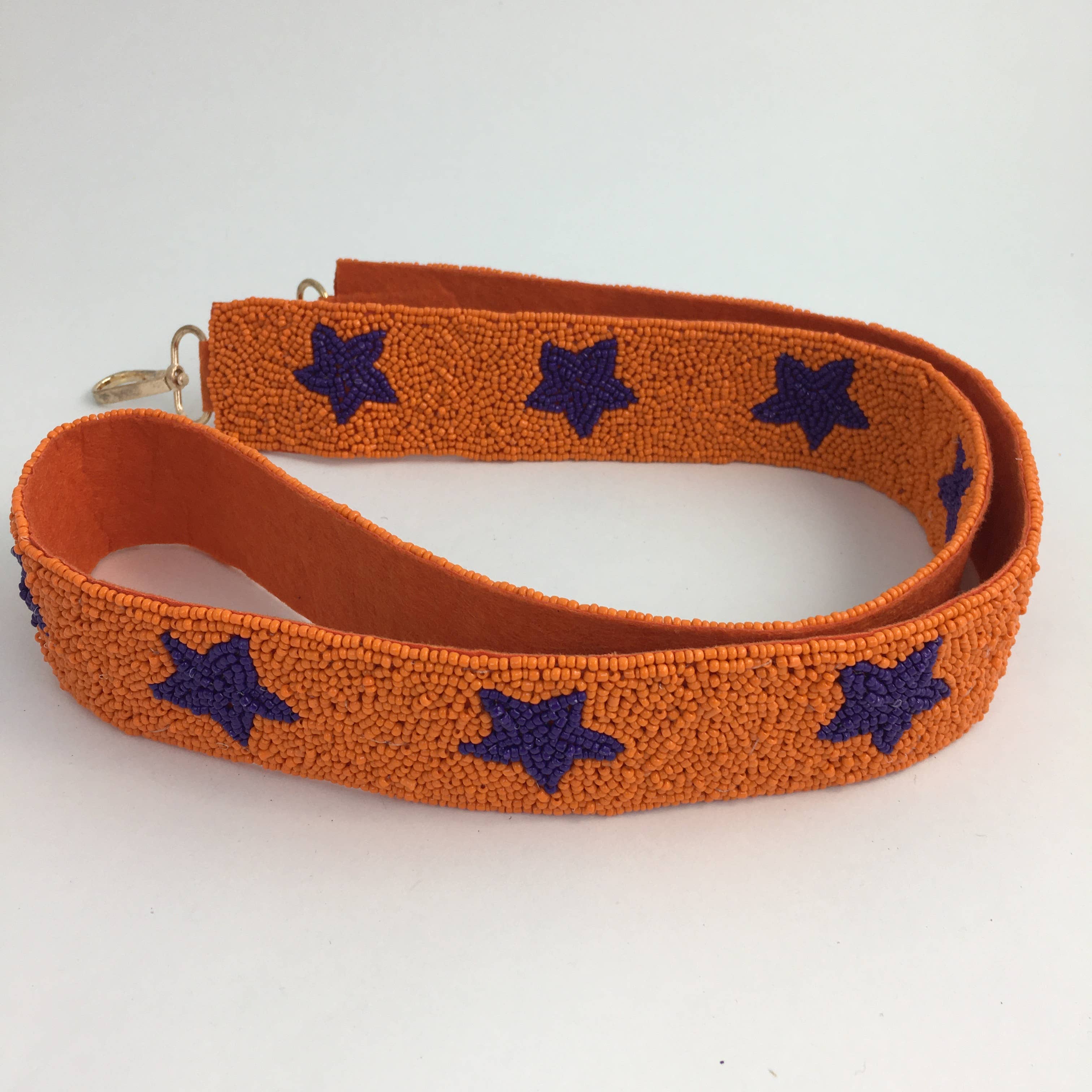 Orange and Navy Beaded Star Purse Strap