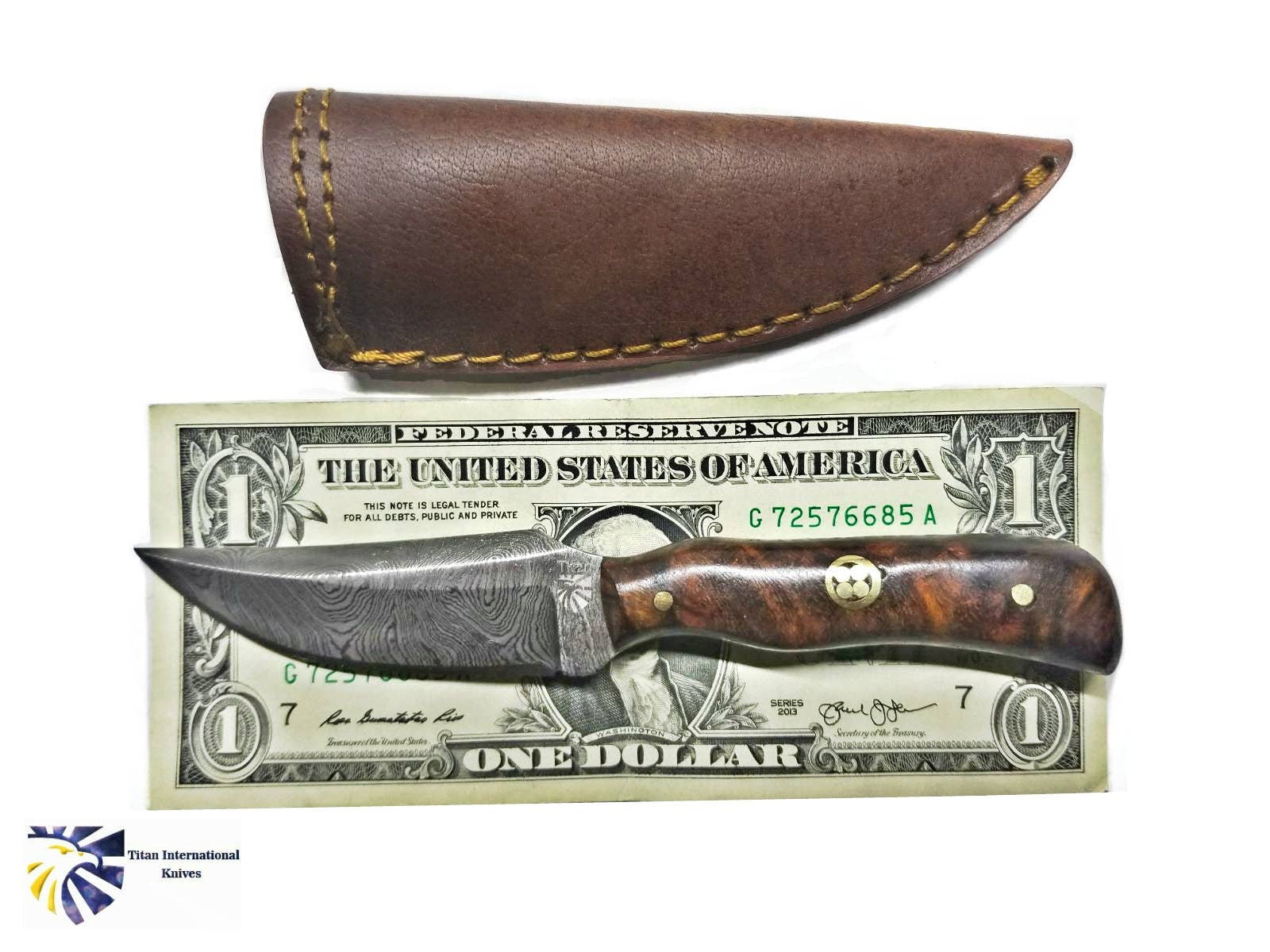 Damascus Steel Skinner Knife, Rosewood Grip BY TITAN TD-178