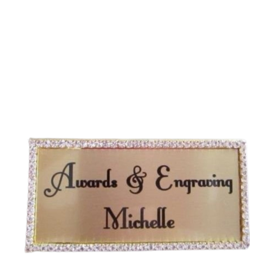 Gold Rectangle Rhinestone Name Badge