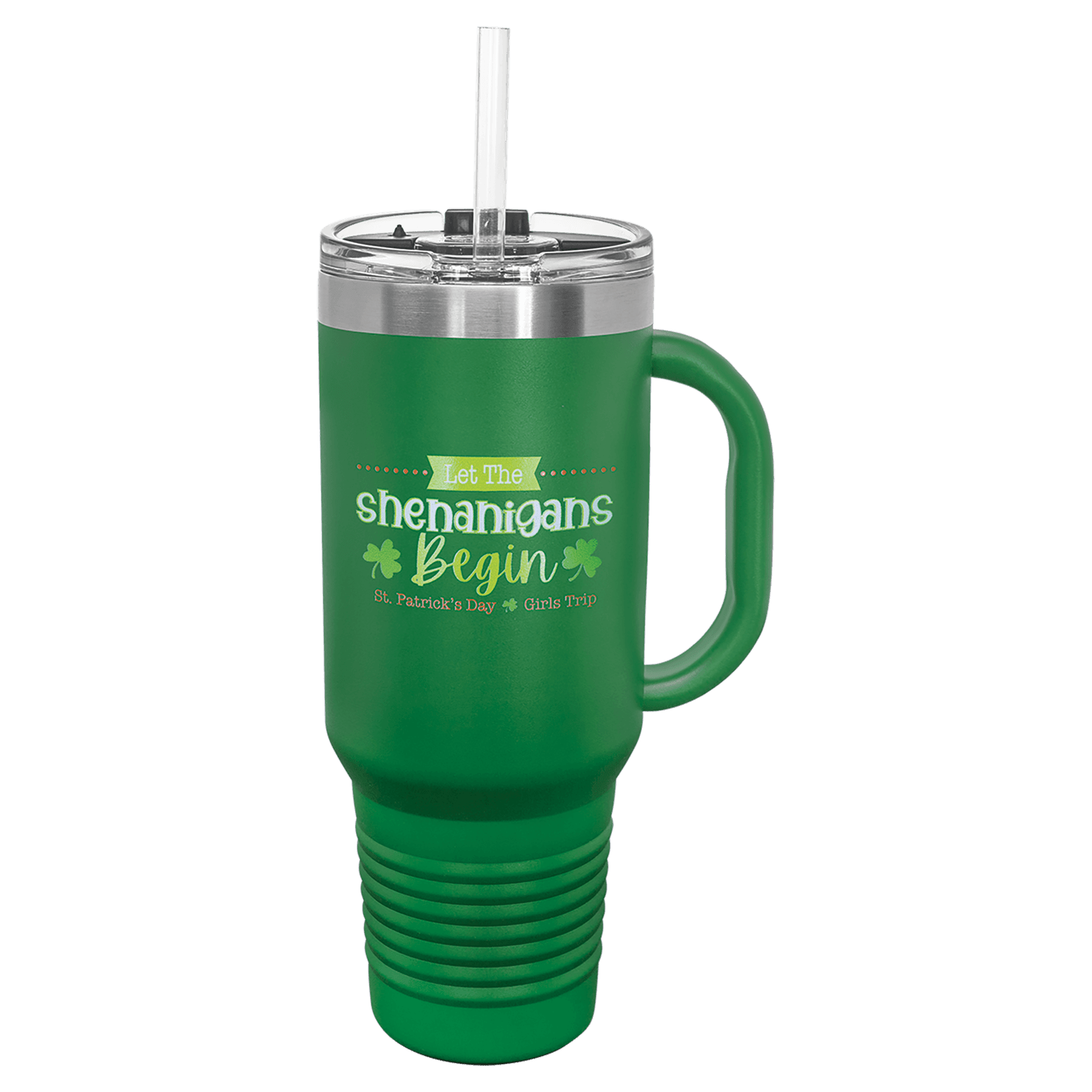 Personalized 40 oz. Travel Mug with Handle, Straw Included - Traditional Colors