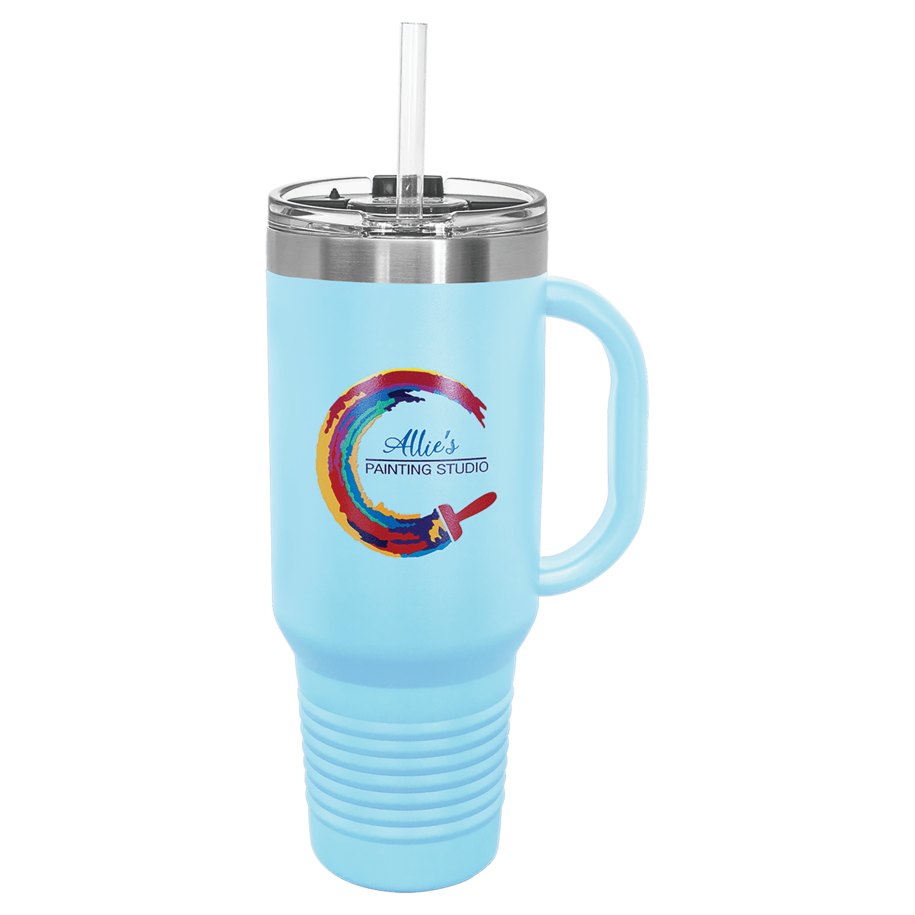 Personalized 40 oz. Travel Mug with Handle, Straw Included - Traditional Colors