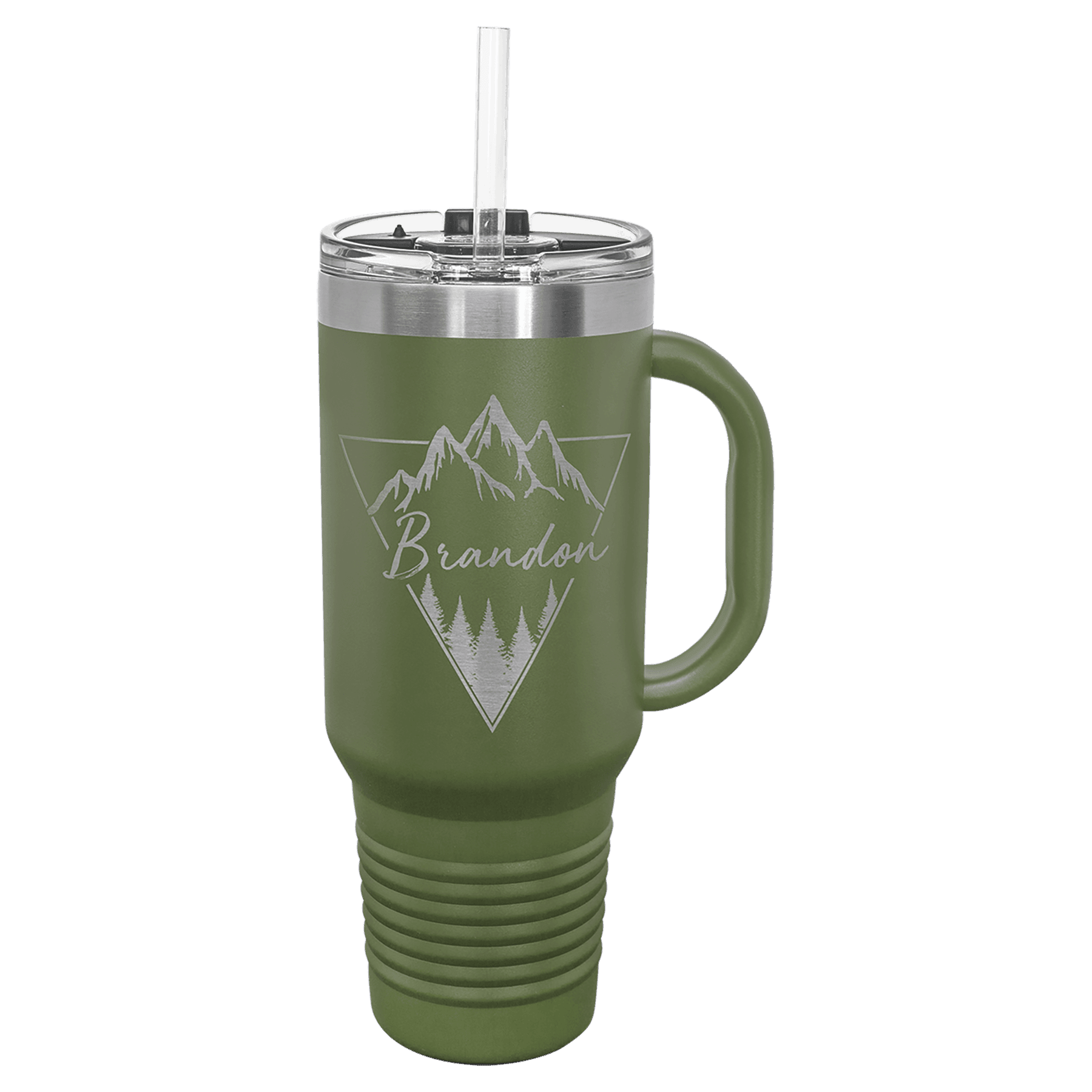 Personalized 40 oz. Travel Mug with Handle, Straw Included - Traditional Colors