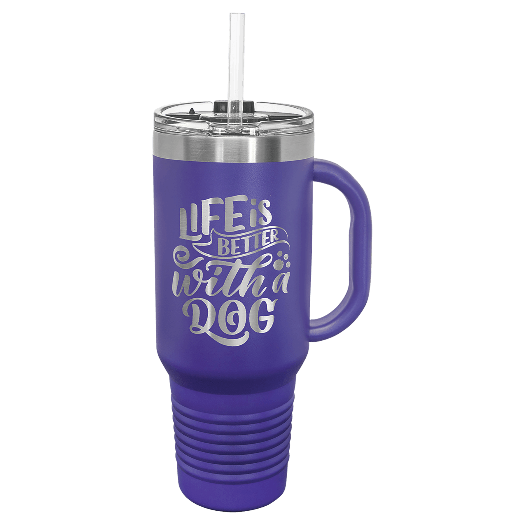 Personalized 40 oz. Travel Mug with Handle, Straw Included - Traditional Colors