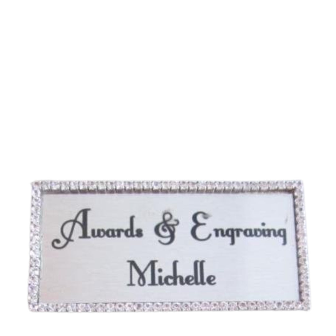 Silver Rectangle Rhinestone Name Badge