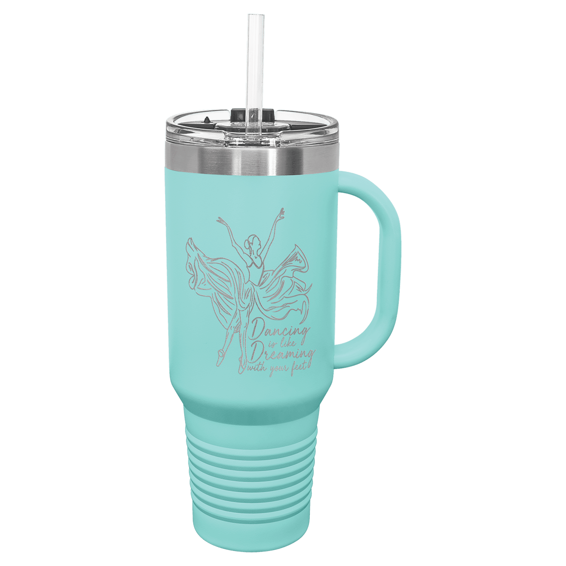 Personalized 40 oz. Travel Mug with Handle, Straw Included - Traditional Colors