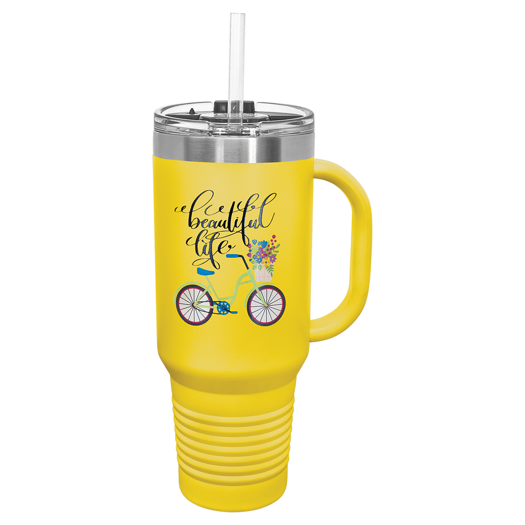Personalized 40 oz. Travel Mug with Handle, Straw Included - Traditional Colors