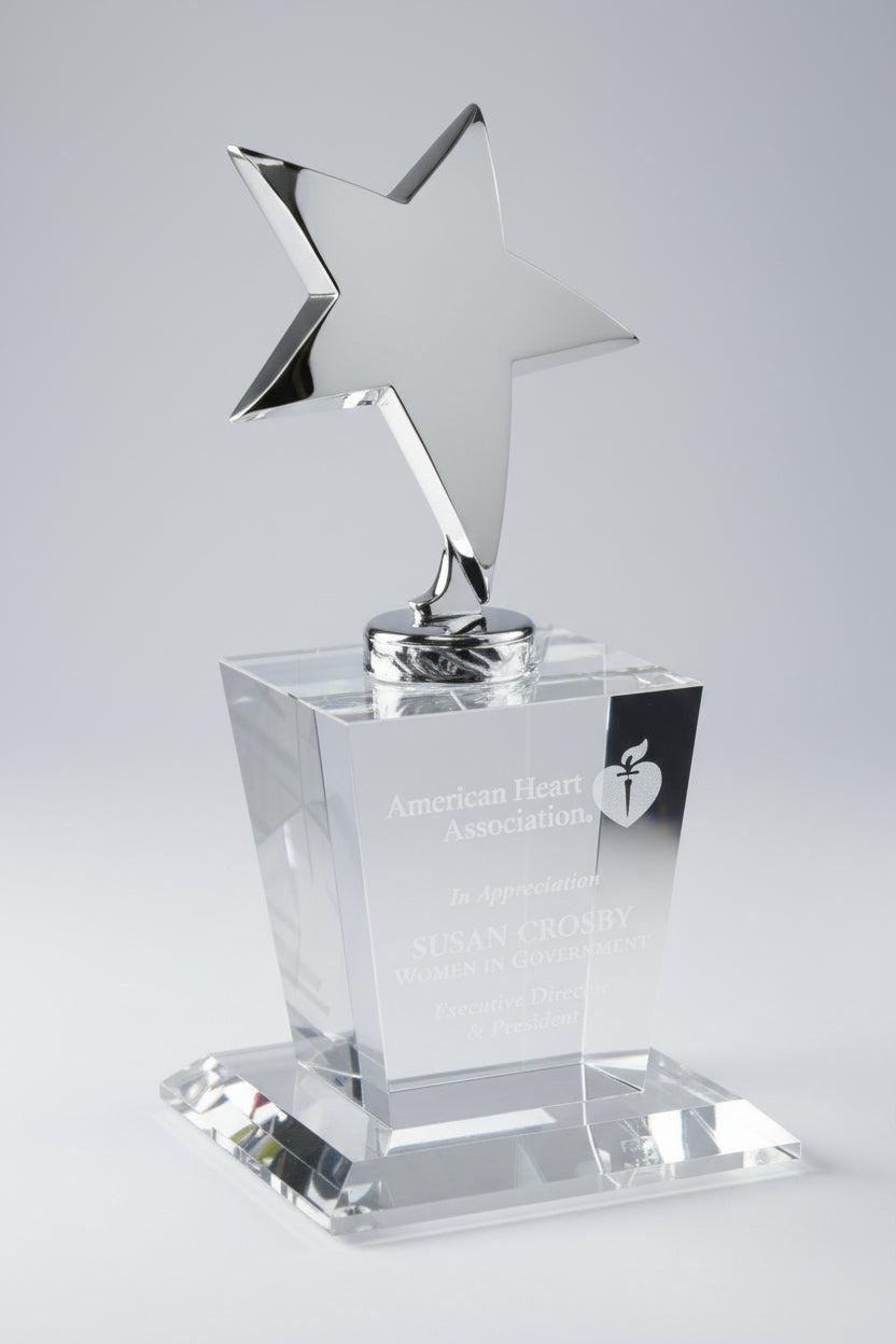Optic Crystal Base With Silver Metal Star-Awards &amp; Engraving