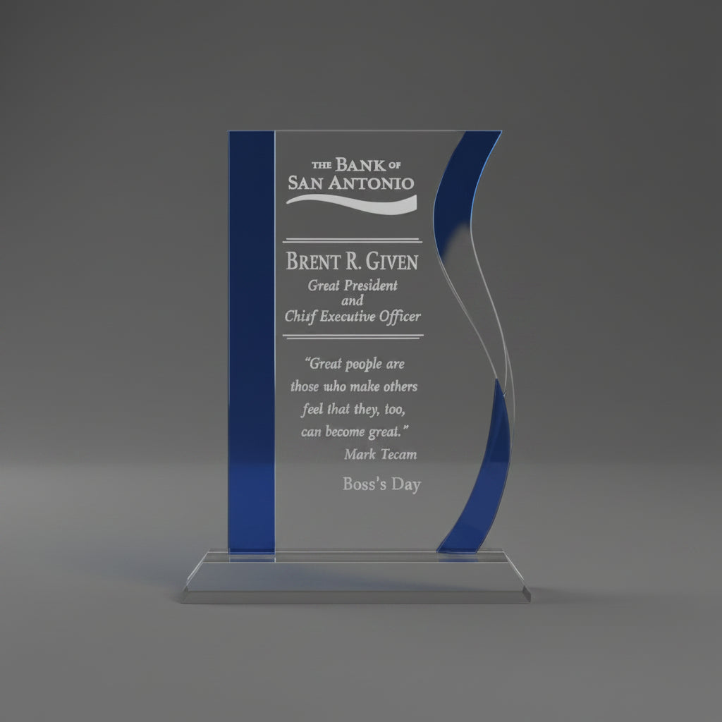 Blue Stripe Wave Crystal-Awards &amp; Engraving