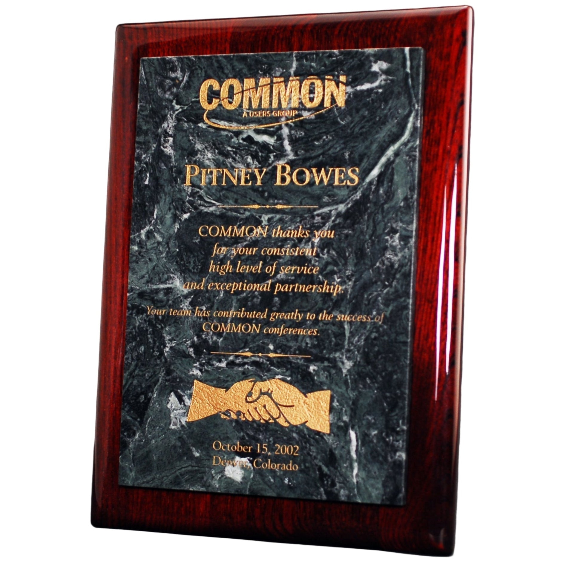 Rosewood Piano Finish Plaque With Green Marble Panel-Awards &amp; Engraving
