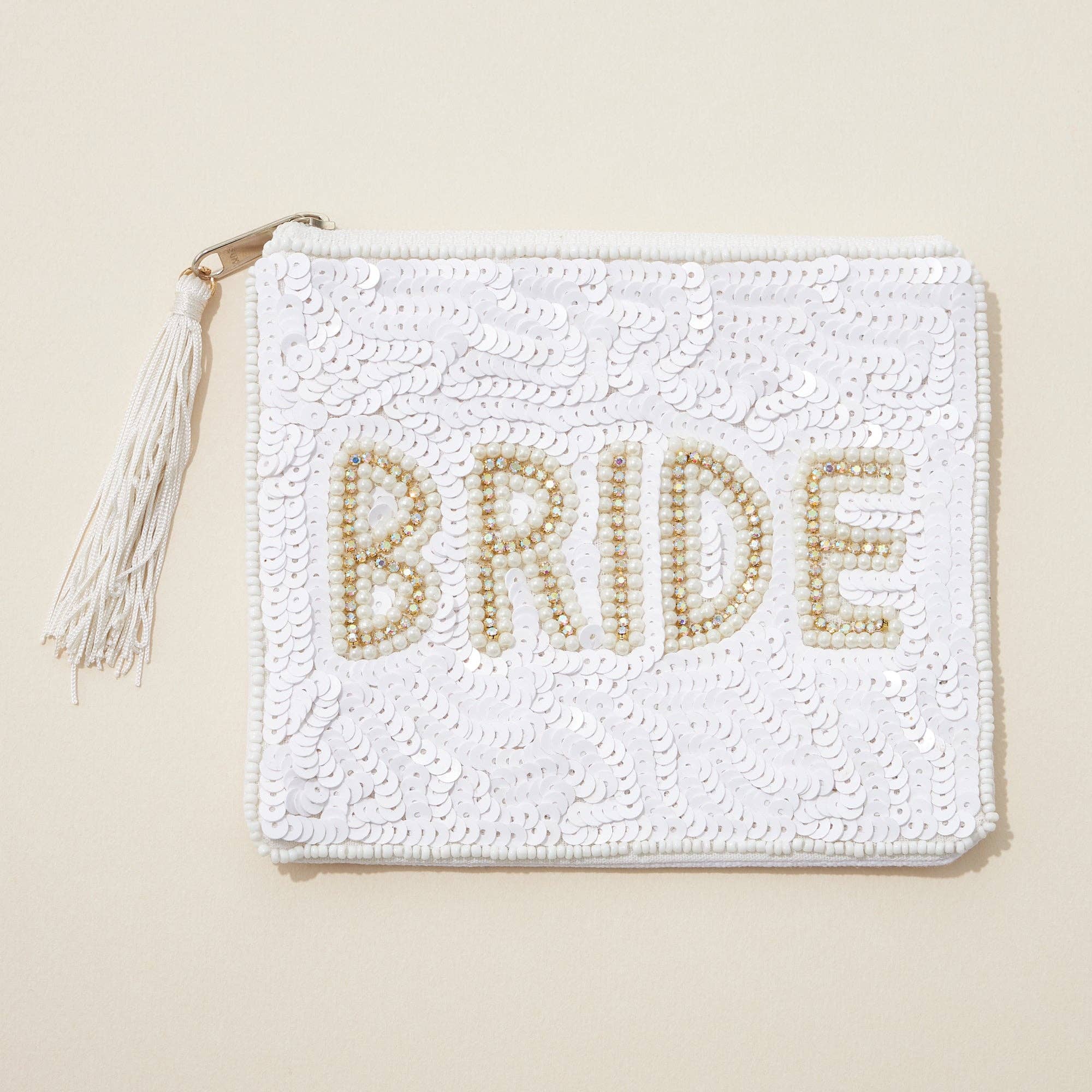 BRIDE AB Stone | Seed Bead Canvas Pouch with a Tassel