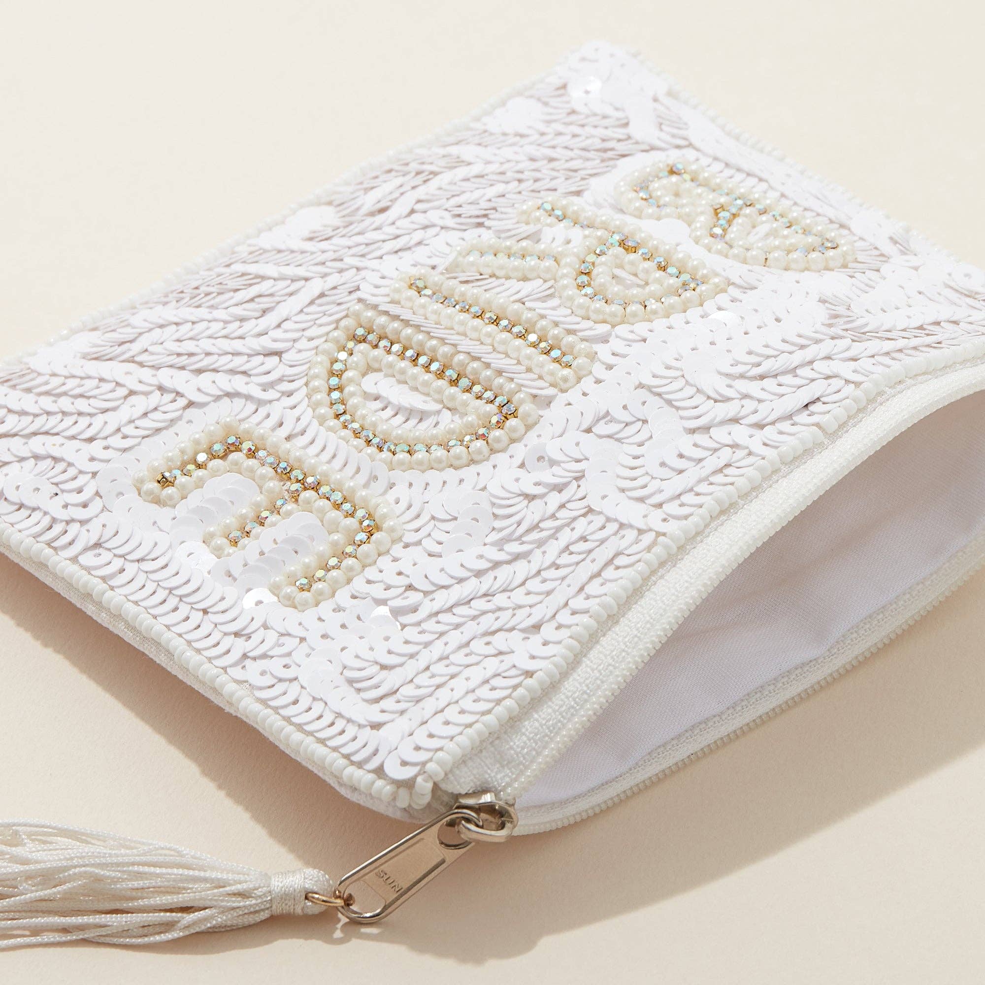 BRIDE AB Stone | Seed Bead Canvas Pouch with a Tassel