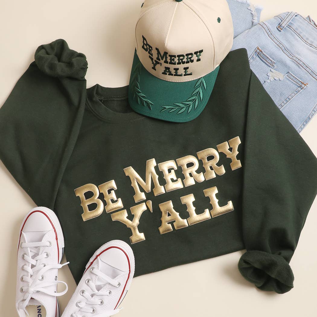 BE MERRY Y'ALL Metallic Gold PUFF Heavyweight Sweatshirt