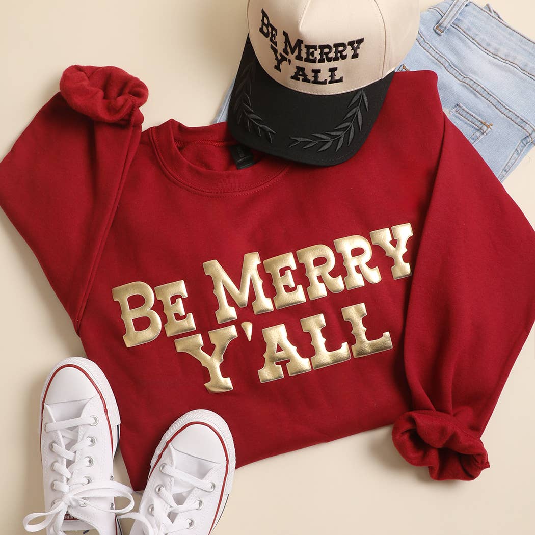 BE MERRY Y'ALL Metallic Gold PUFF Heavyweight Sweatshirt
