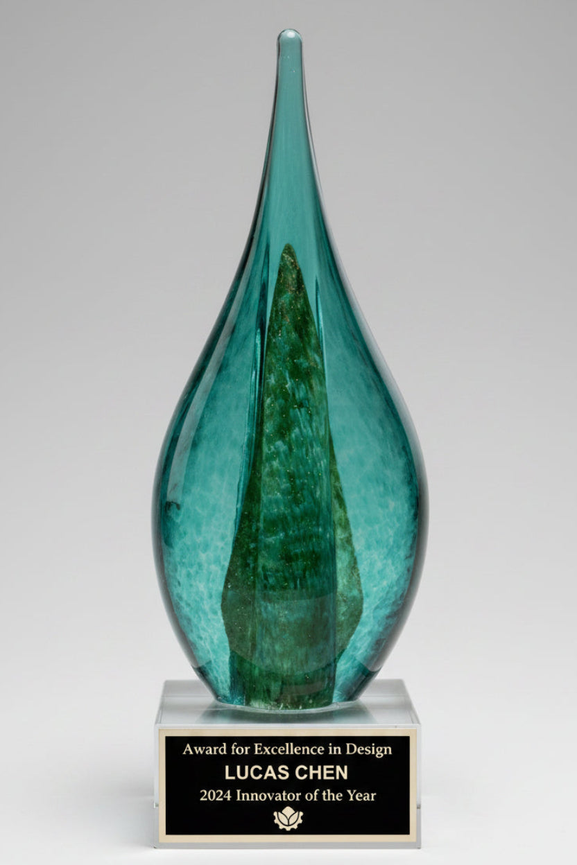 Blue and Teal Art Glass Teardrop Award