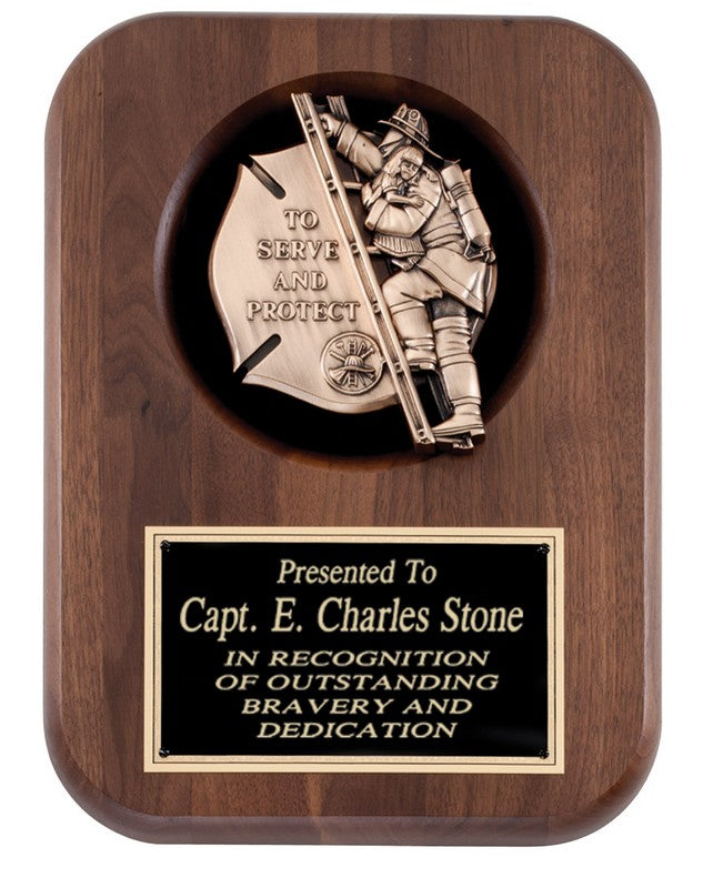 Fire Placket Genuine Walnut Plaque with Fireman Casting
