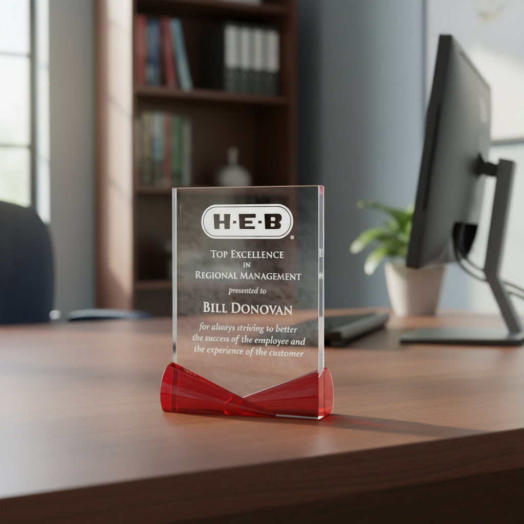 Clear Crystal With Bow-Tie Blue & Red Accents-Awards &amp; Engraving