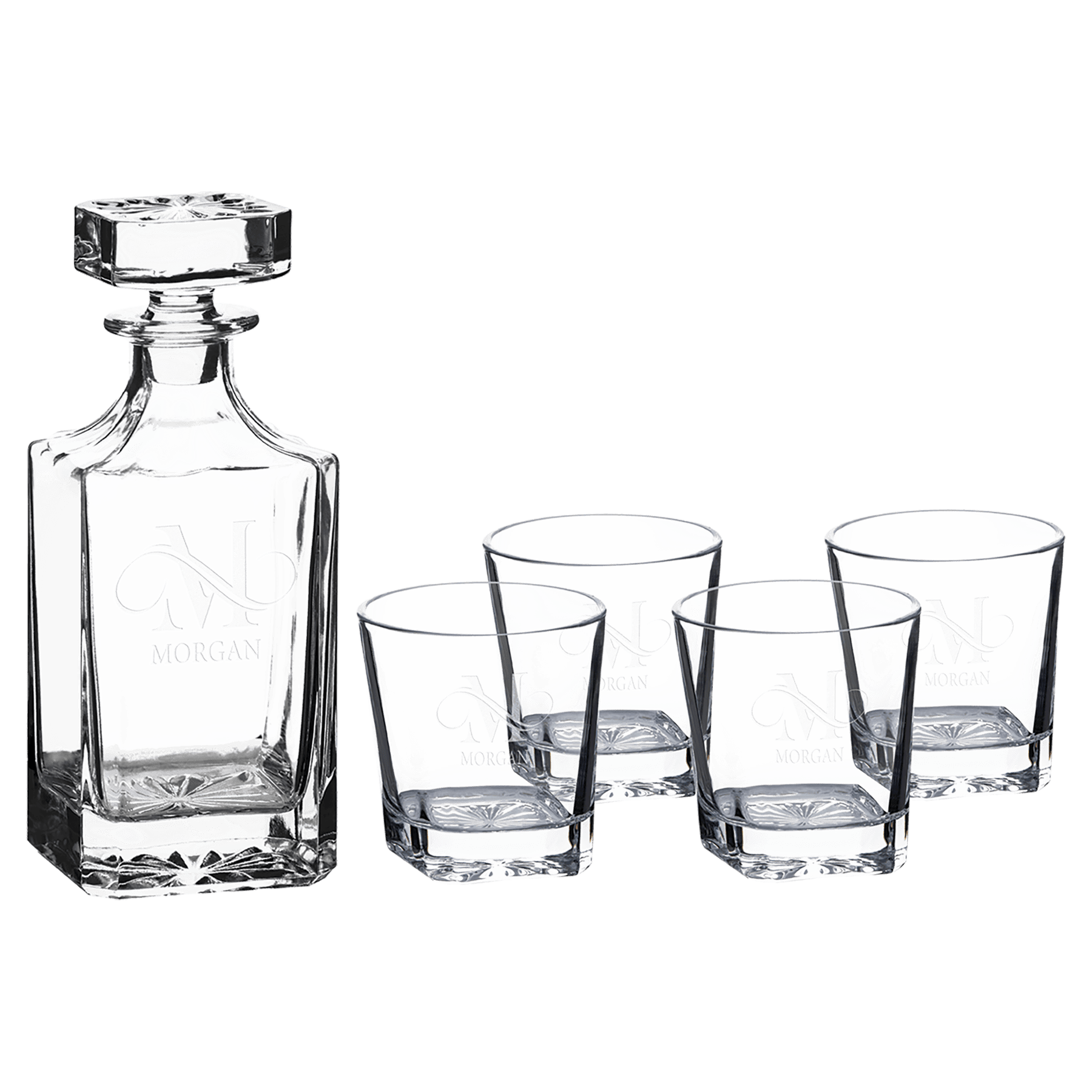 Square Glass Decanter Set with Four Glasses