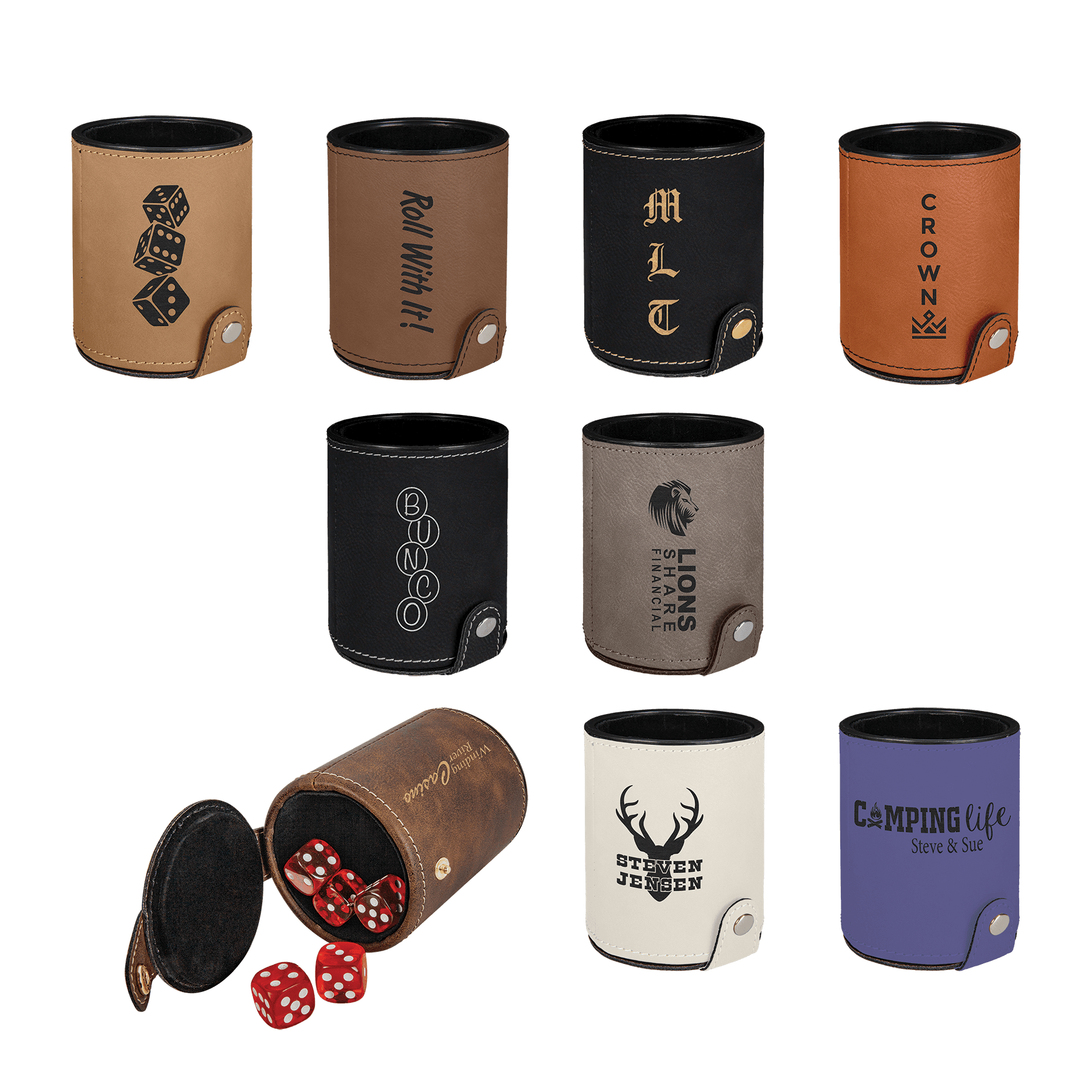 Laserable Leatherette Dice Cup with 5 Dice