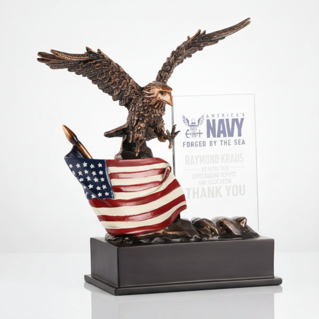 Landing Bronze Eagle with Flag