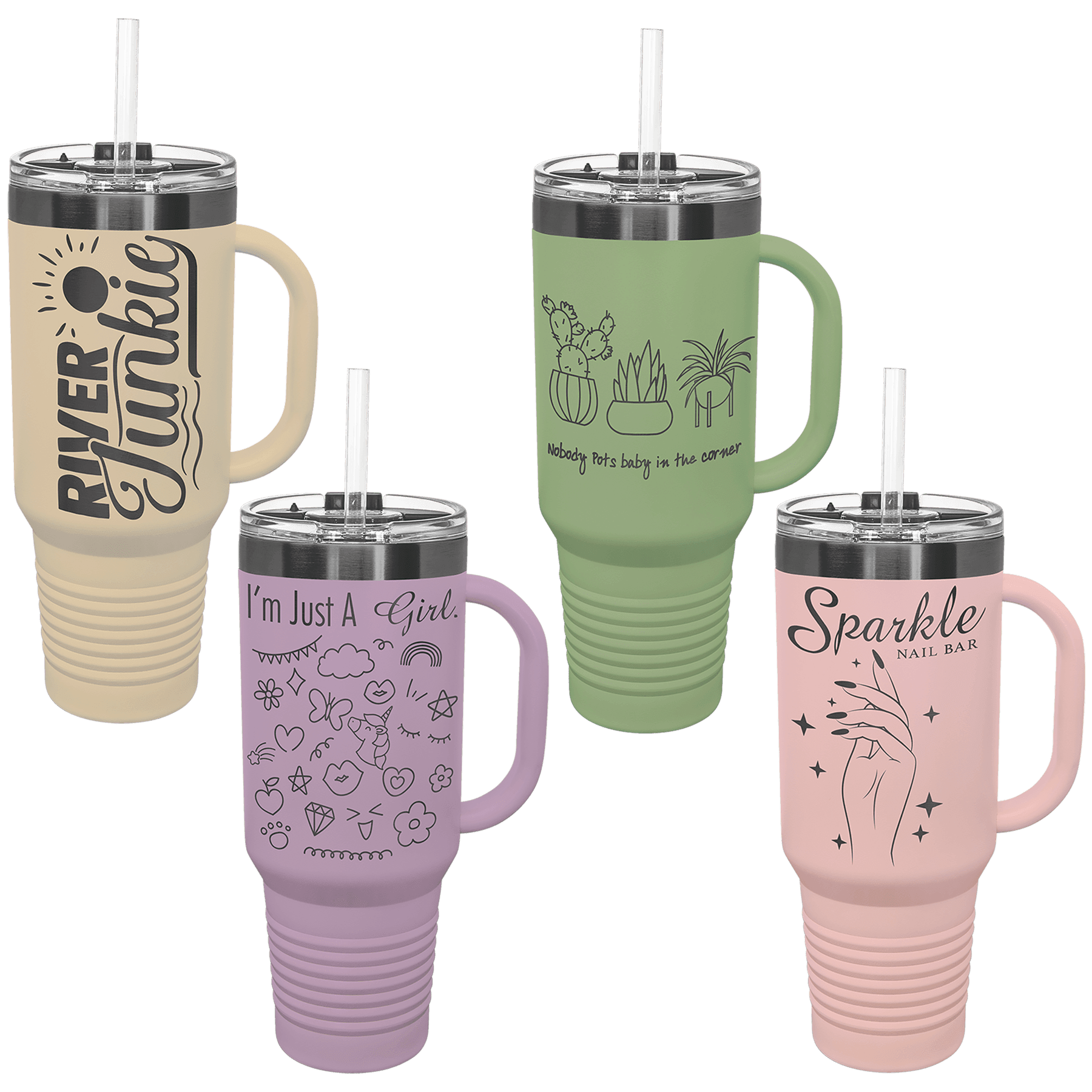 40 oz. Stainless Steel Vacuum Insulated Travel Mug with Handle and Straw - Pastel Colors