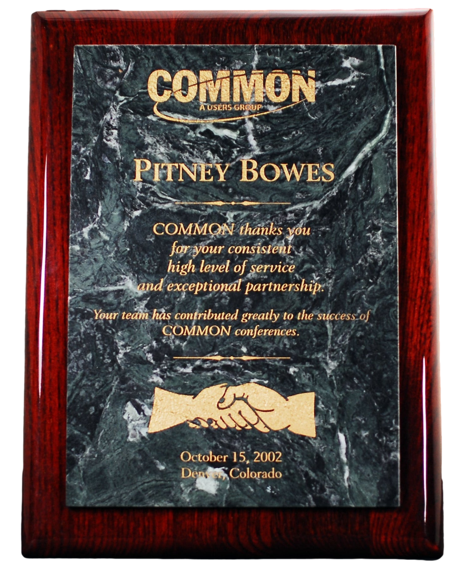 Rosewood Piano Finish Plaque With Green Marble Panel-Awards &amp; Engraving