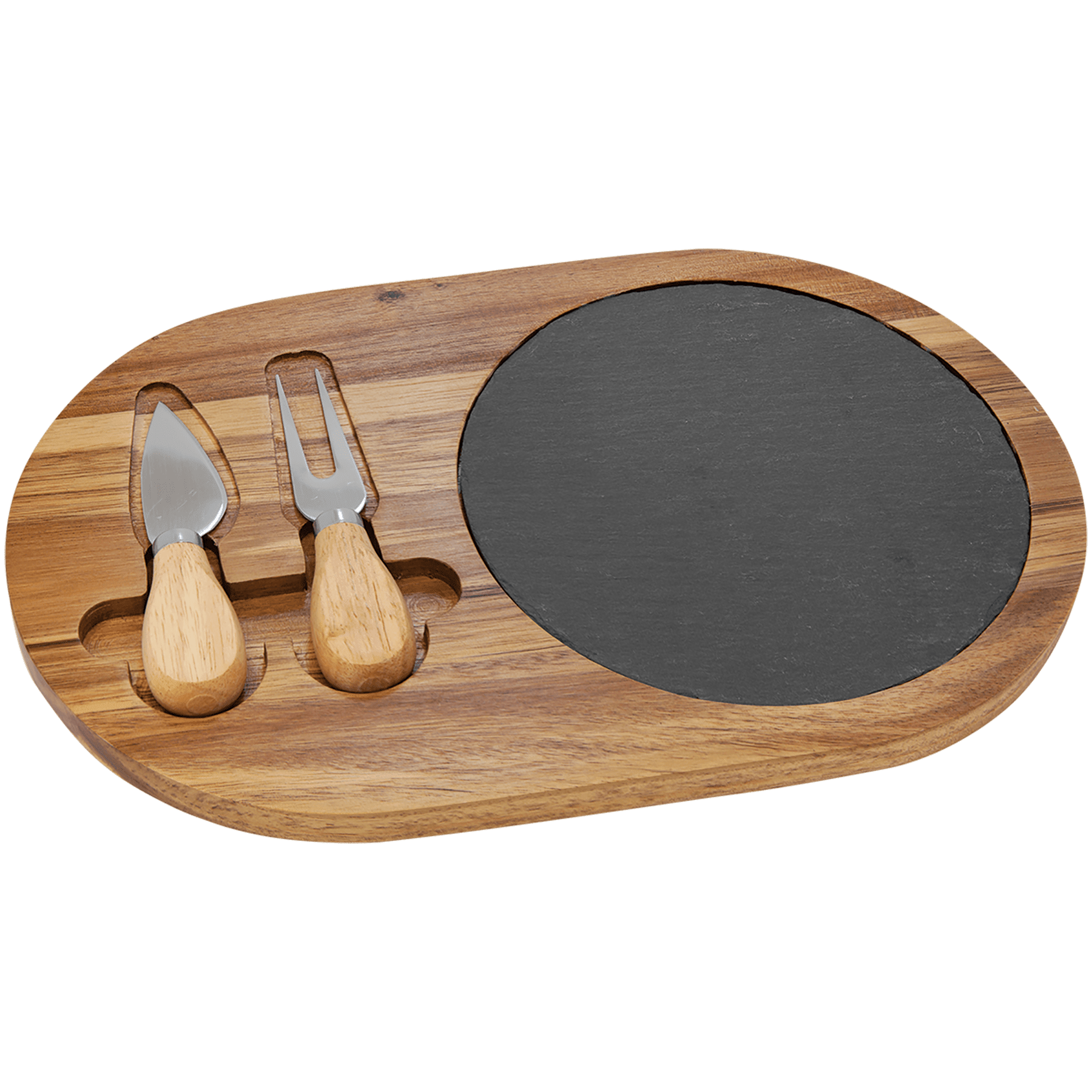 Acacia Wood/Slate Oval Cheese Set with Two Cheese Tools