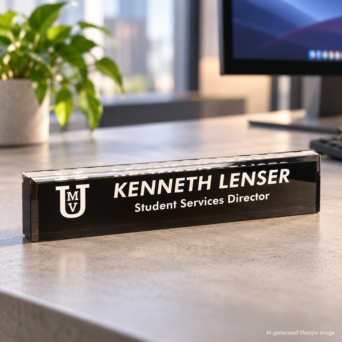 AI-generated office lifestyle image of Black Acrylic Desk Wedge