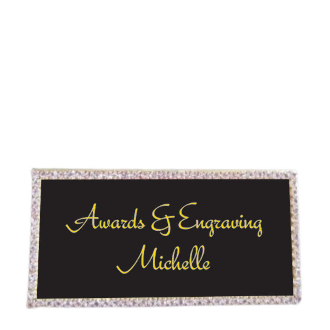 Gold Rectangle Rhinestone Name Badge