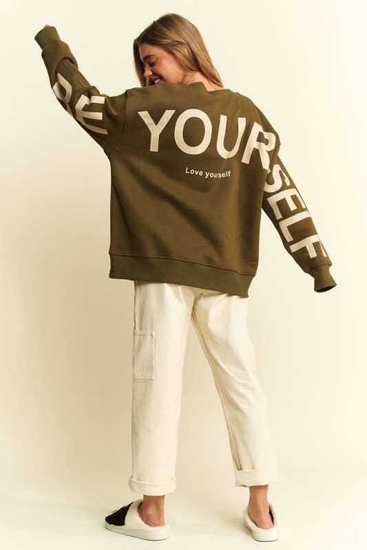 Be Yourself Love Yourself Printed Oversized Sweatshirt
