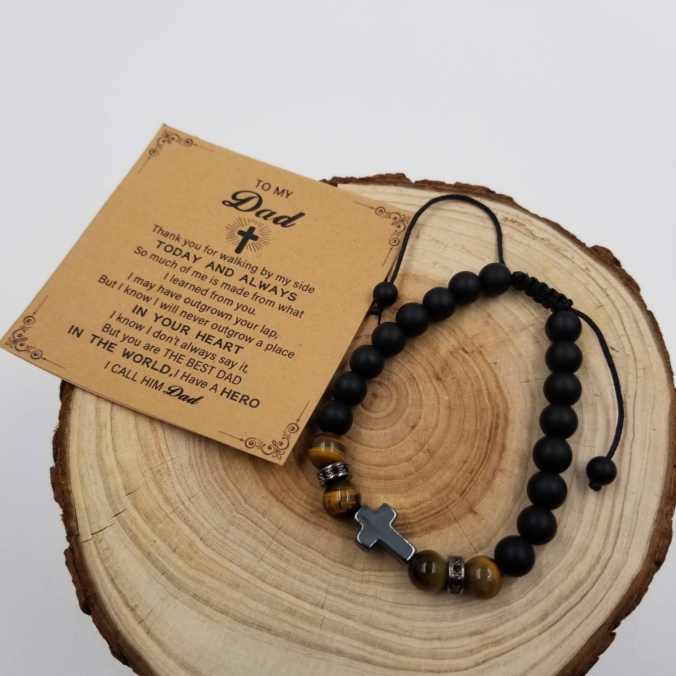 Natural Frosted Stone Bead Cross Bracelet Father's Day