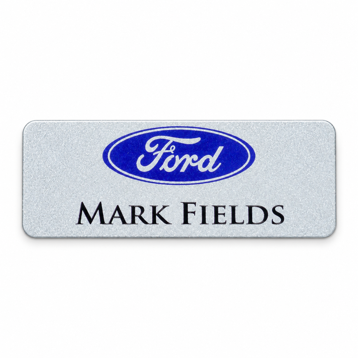 Full Color Aluminum Name Badge, centered product view on white. Image prepared with AI assistance.
