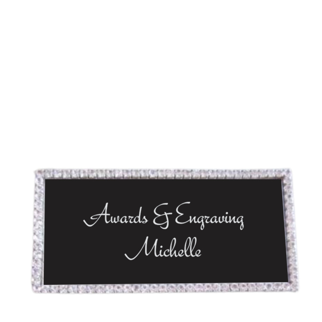 Silver Rectangle Rhinestone Name Badge