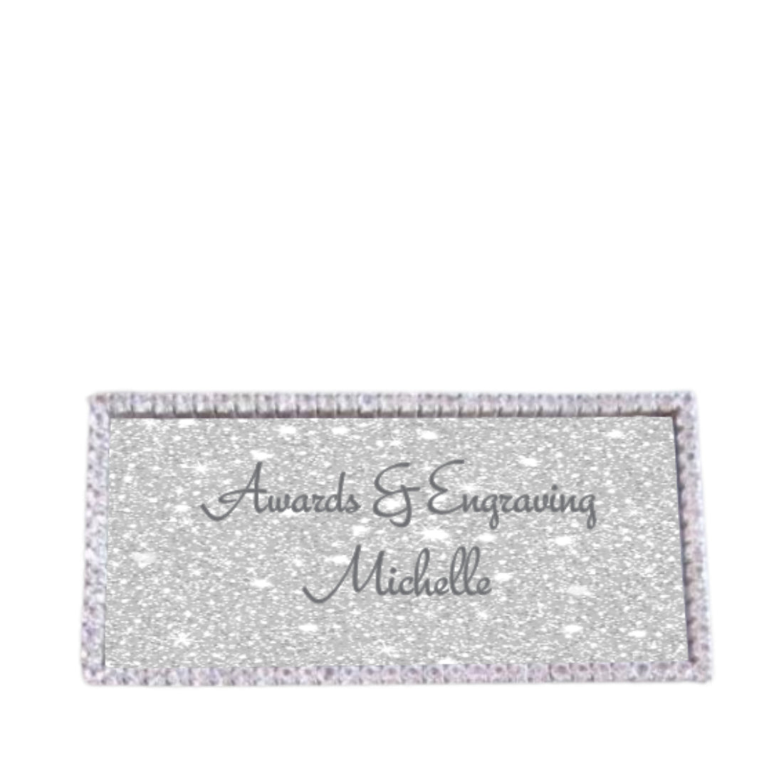 Silver Rectangle Rhinestone Name Badge